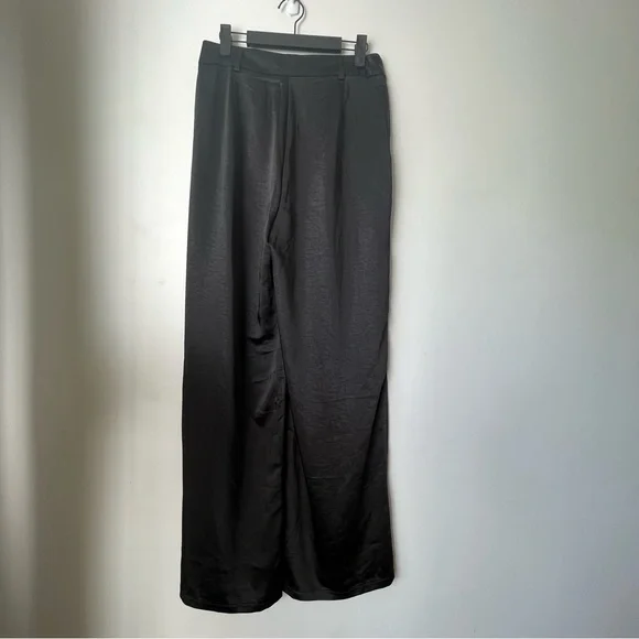 Princess Polly Huxley Black Satin Wide Leg Trouser Pants 8 - Picture 9 of 10